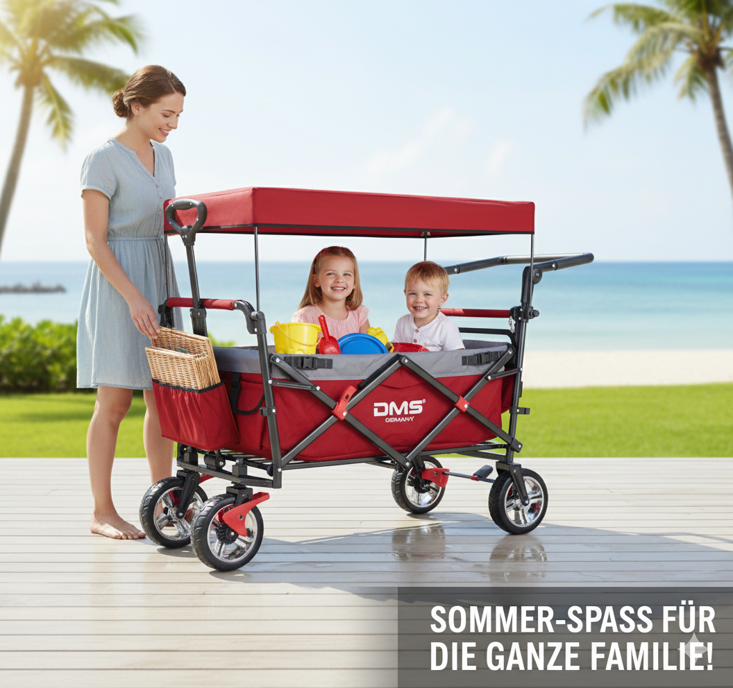 DMS Faltbarer Bollerwagen mit Dach | klappbarer Handwagen